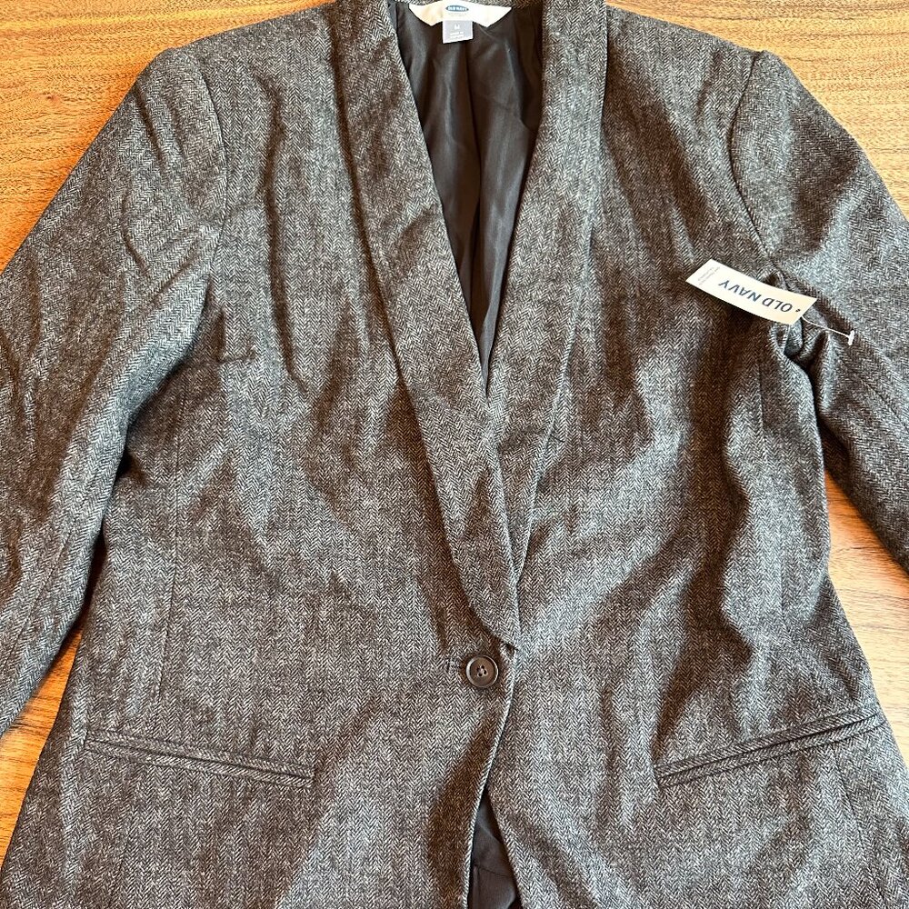 Old Navy Wool Blend Dark Gray Herringbone Blazer NWT Size Medium